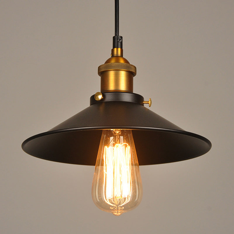 Industrial Style Metal Cone Pendant Lamp In Black / 9.5’