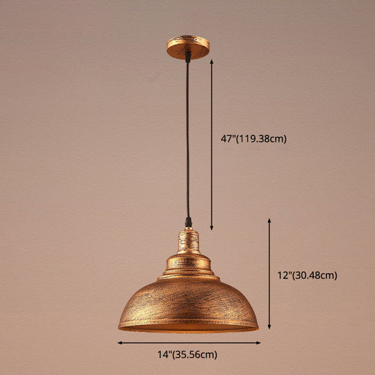 Vintage Metal Bowl Pendant Light With Painted Shade - Hanging Ceiling Fixture