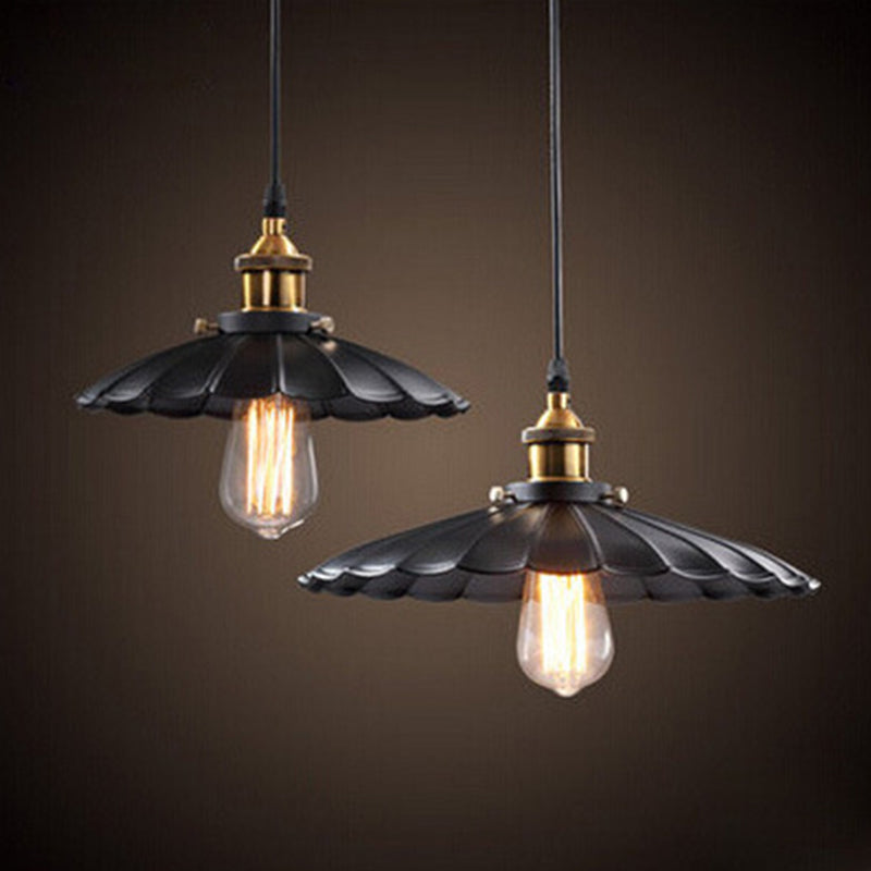 Farm Style Black Scalloped Metal Pendant Light Kit For Coffee Shops