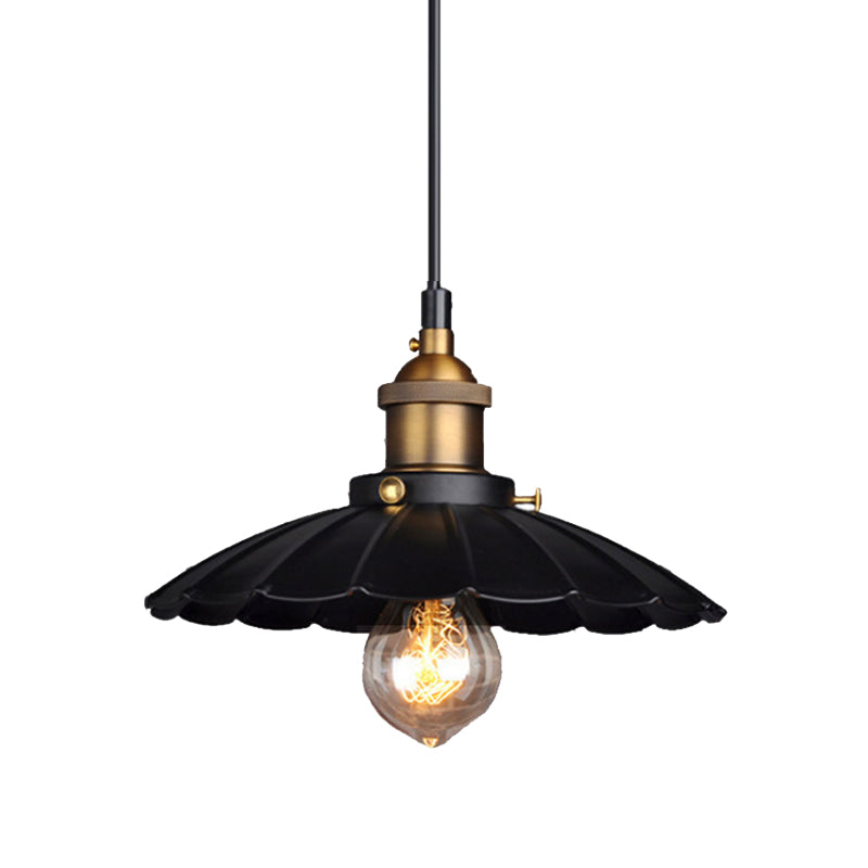Black Scalloped Metal Pendant Lighting For Farm-Styled Coffee Shops / 10’