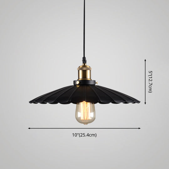 Farm Style Black Scalloped Metal Pendant Light Kit For Coffee Shops