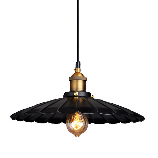 Farm Style Black Scalloped Metal Pendant Light Kit For Coffee Shops