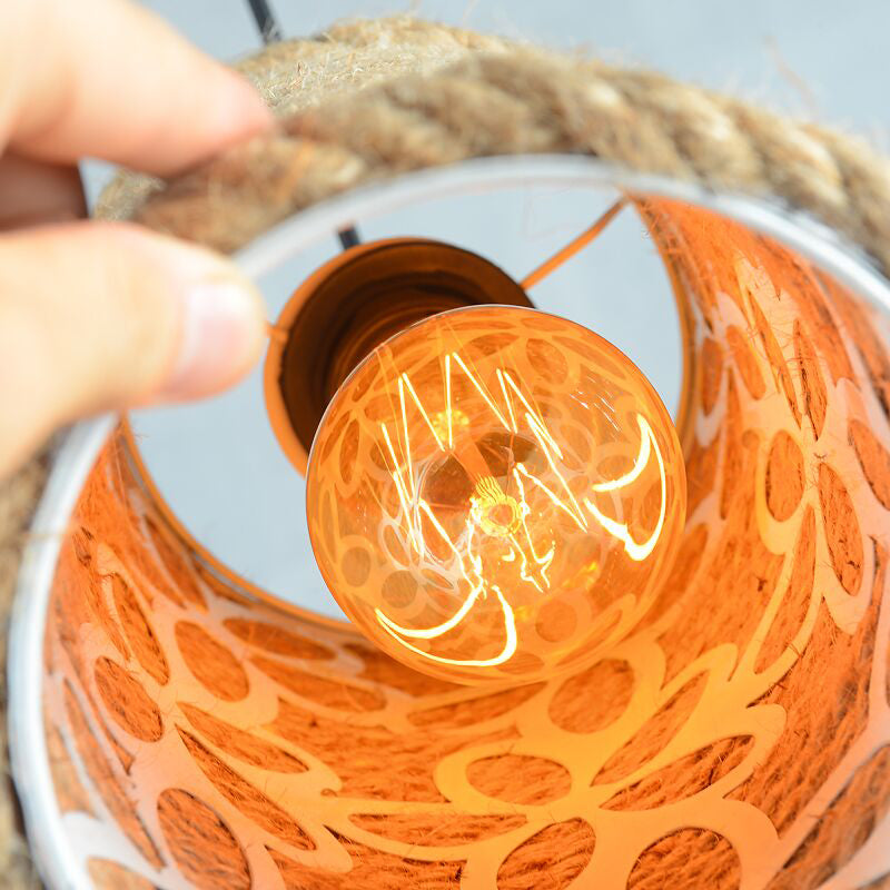 Rustic Beige Pendant Lighting With Creative Rope Design - Ideal For Restaurants