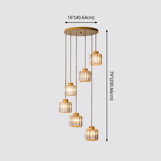 Modern Prismatic Crystal Cylindrical Pendant Ceiling Light For Stairway