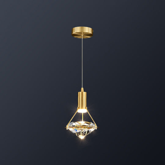 Brass Crystal Pendant Light With Led Modern Diamond Ceiling Lighting For Bedroom 1 /