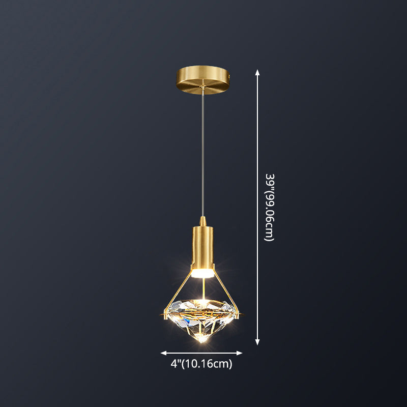 Brass Crystal Pendant Light With Led Modern Diamond Ceiling Lighting For Bedroom