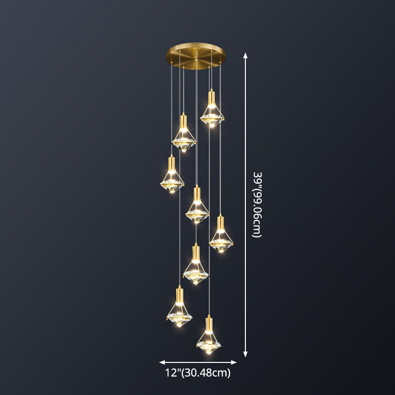Modern Brass Crystal Pendant Light With Diamond Design - Led Bedroom Ceiling Lighting