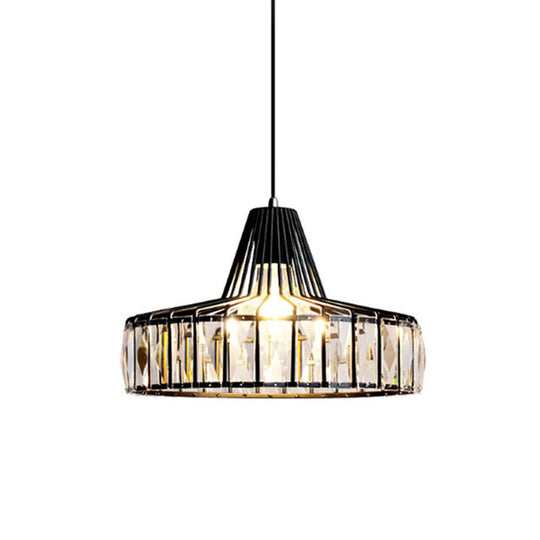 Modern Crystal Pendant Light With Black Metal Frame - Ideal For Dining Room Ceiling