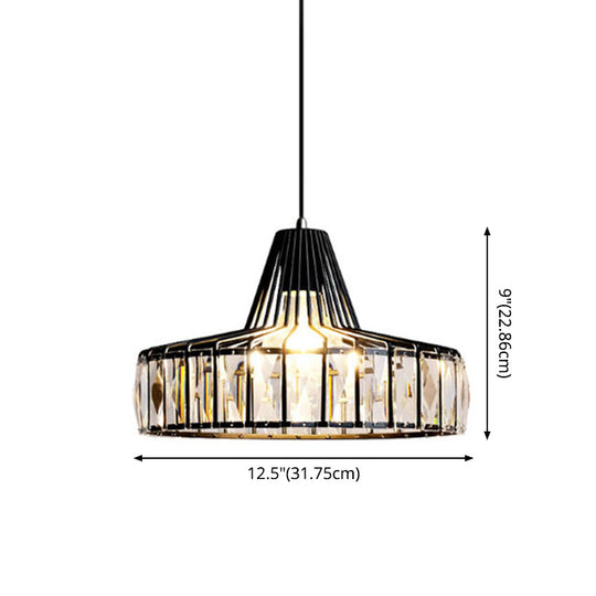 Black Metal Frame Crystal Pendant Light For Dining Room - Modern Ceiling Hanging Fixture