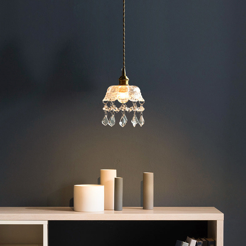 Brass Finish Crystal Mini Pendant Light With Glass Lamp Socket For Coffee Shop