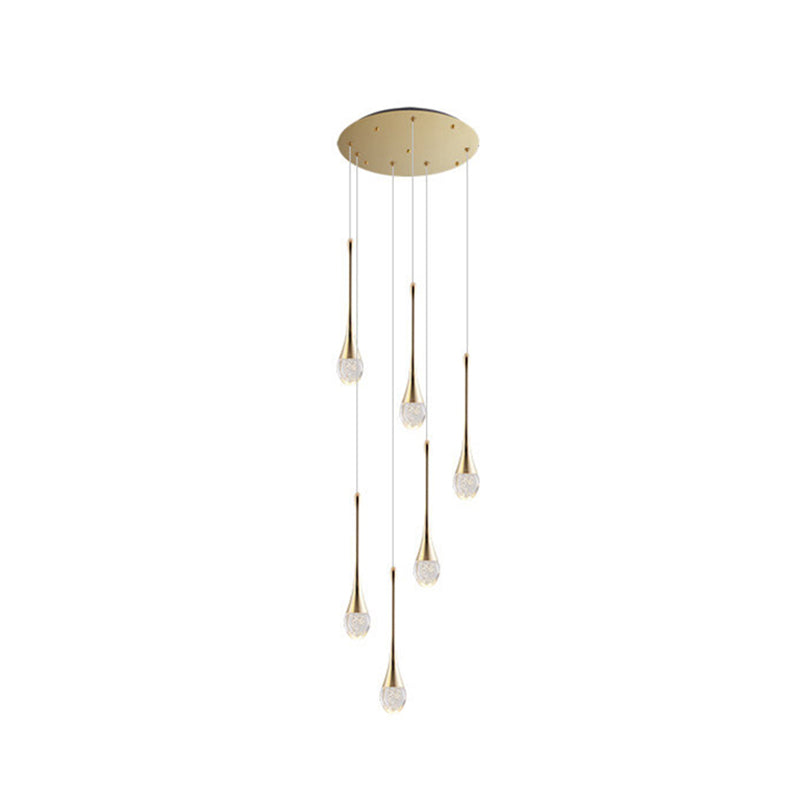 Modern Brass Crystal Hanging Led Pendant Lights - Long Cone Cascade Design For Stairwell 6 /