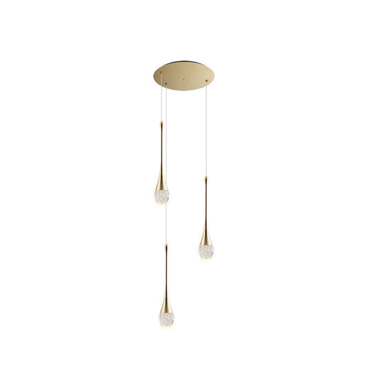 Modern Brass Crystal Hanging Led Pendant Lights - Long Cone Cascade Design For Stairwell 3 /