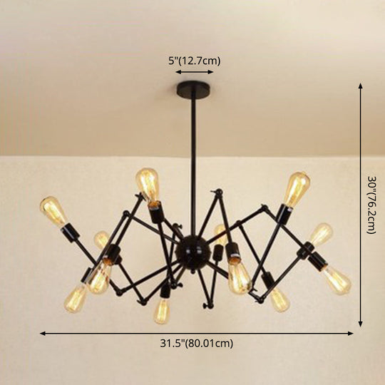 Wrought Iron Spider Chandelier - Retro Industrial Pendant Light For Coffee Shops And Workshops
