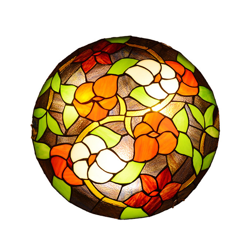Tiffany Black Flush-Mount Bedroom Ceiling Light With Stained Glass Shade