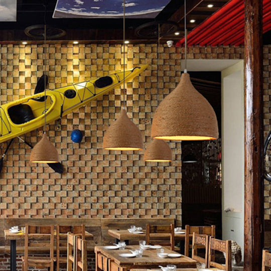 Light Beige Rope Pendant - Retro Industrial Teardrop Hanging Lamp For Dining Room