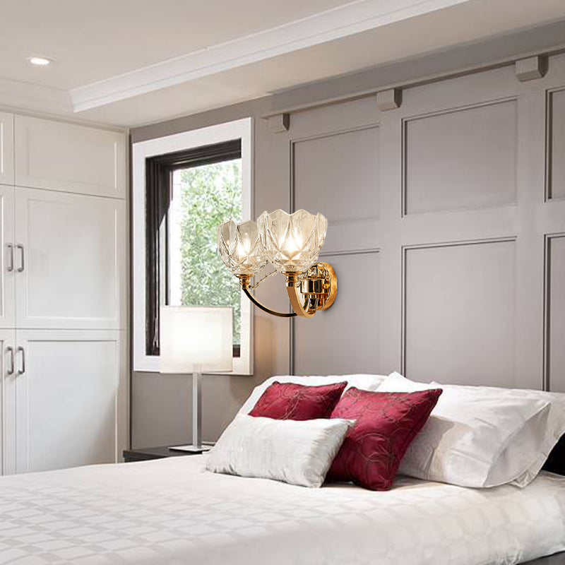 Postmodern Clear Glass Wall Mount Sconce Light With Crystal Accent - Gold Finish