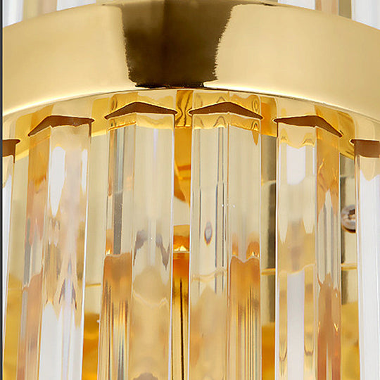 Modern Tri-Sided Crystal Rod Wall Light Fixture - Gold Sconce With Cylinder Design Dual Head