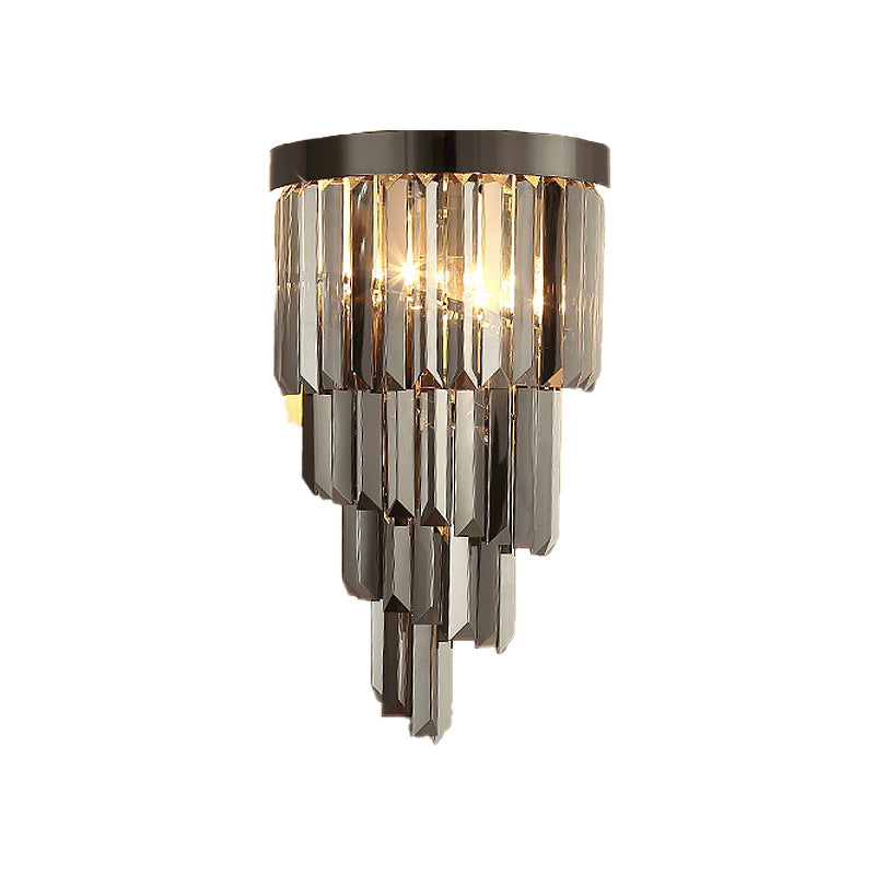 Smoke Gray Crystal Rod Wall Sconce With 2 Lights And 4 Tiers