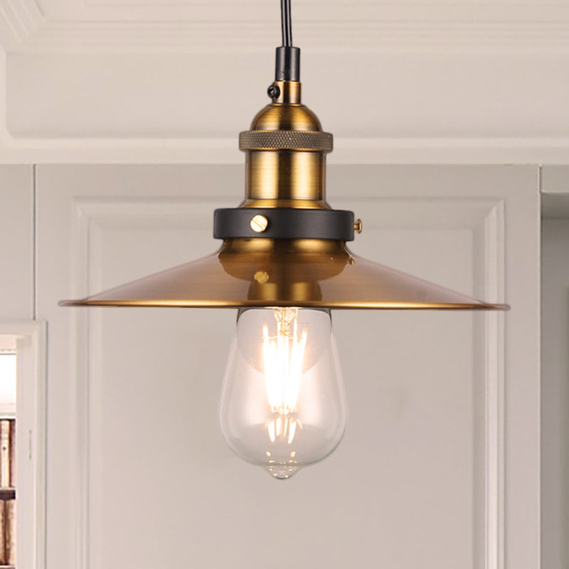 Industrial Style Barn Shade Metal Suspension Light - Adjustable Hanging Ceiling Fixture With Brass
