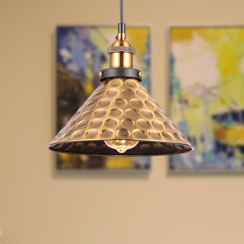 Industrial Style Barn Shade Metal Suspension Light - Adjustable Hanging Ceiling Fixture With Brass