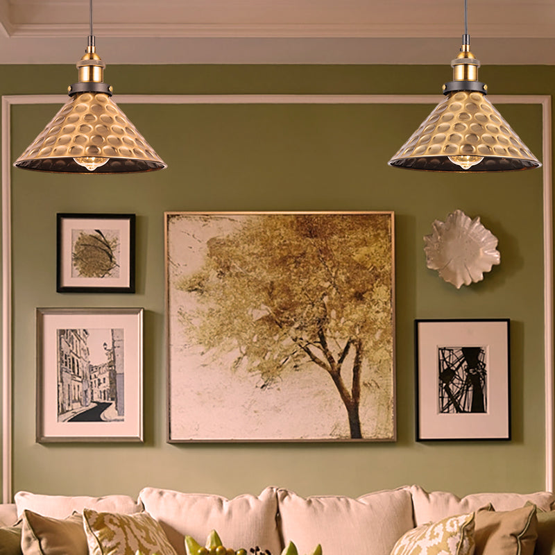 Industrial Style Barn Shade Metal Suspension Light - Adjustable Hanging Ceiling Fixture With Brass