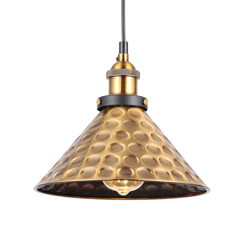 Industrial Style Barn Shade Metal Suspension Light - Adjustable Hanging Ceiling Fixture With Brass