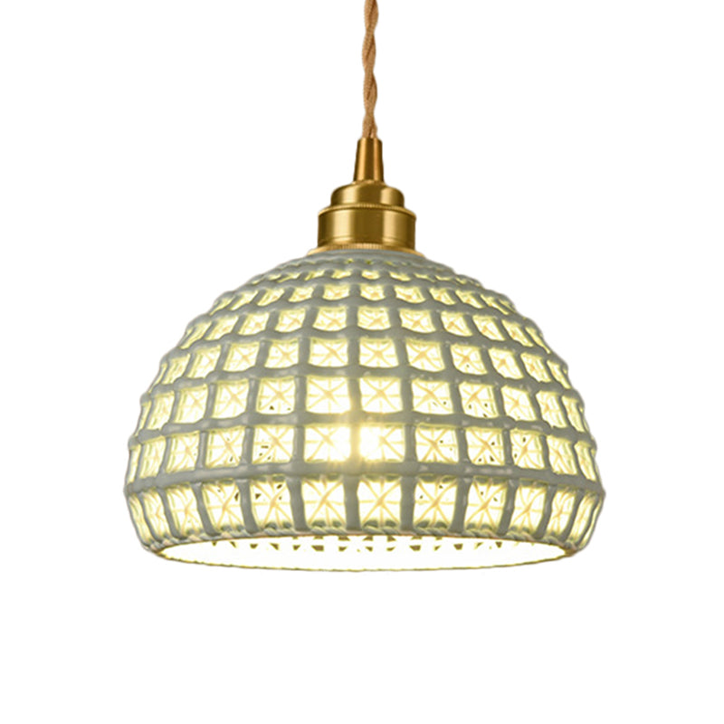 Vintage Ceramic Dome Lamp With Hollow Out Design - Blue/Pink Suspended Light