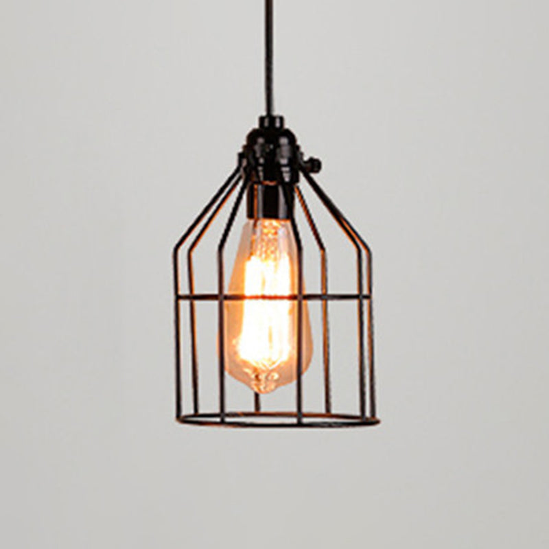 Retro Industrial Metal Cage Pendant Light Fixture - 1-Light Ceiling Hanging For Restaurants Black /