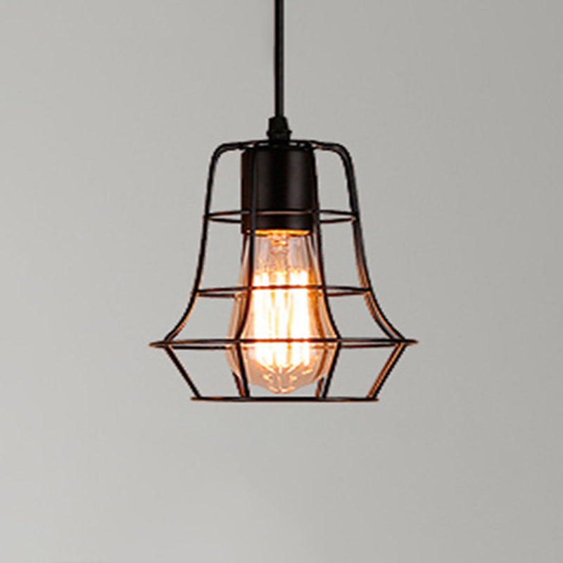 Retro Industrial Metal Cage Pendant Light Fixture - 1-Light Ceiling Hanging For Restaurants Black /