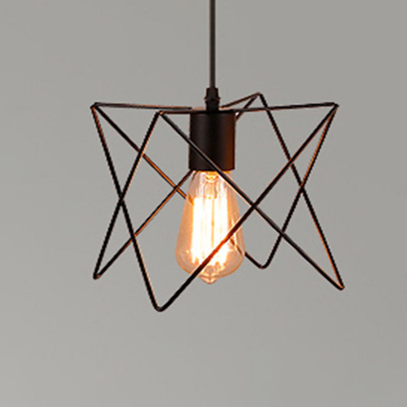 Retro Industrial Metal Cage Pendant Light Fixture - 1-Light Ceiling Hanging For Restaurants Black /