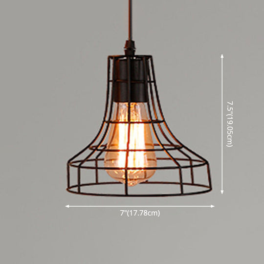 Retro Industrial Metal Cage Pendant Light Fixture - 1-Light Ceiling Hanging For Restaurants