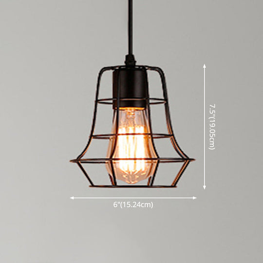 Retro Industrial Metal Cage Pendant Light Fixture - 1-Light Ceiling Hanging For Restaurants