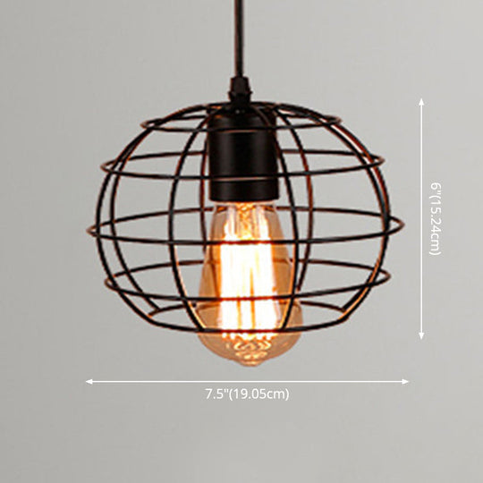 Retro Industrial Metal Cage Pendant Light Fixture - 1-Light Ceiling Hanging For Restaurants