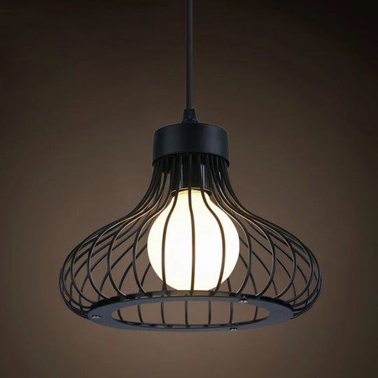 Industrial Retro 1-Light Pendant With Metal Cage For Bar - Hang In Style! Black / Bell