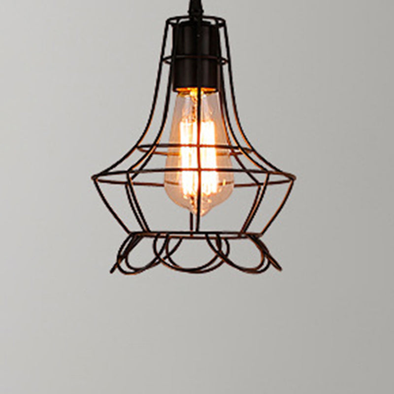 Industrial Retro 1-Light Pendant With Metal Cage For Bar - Hang In Style! Black / Lace