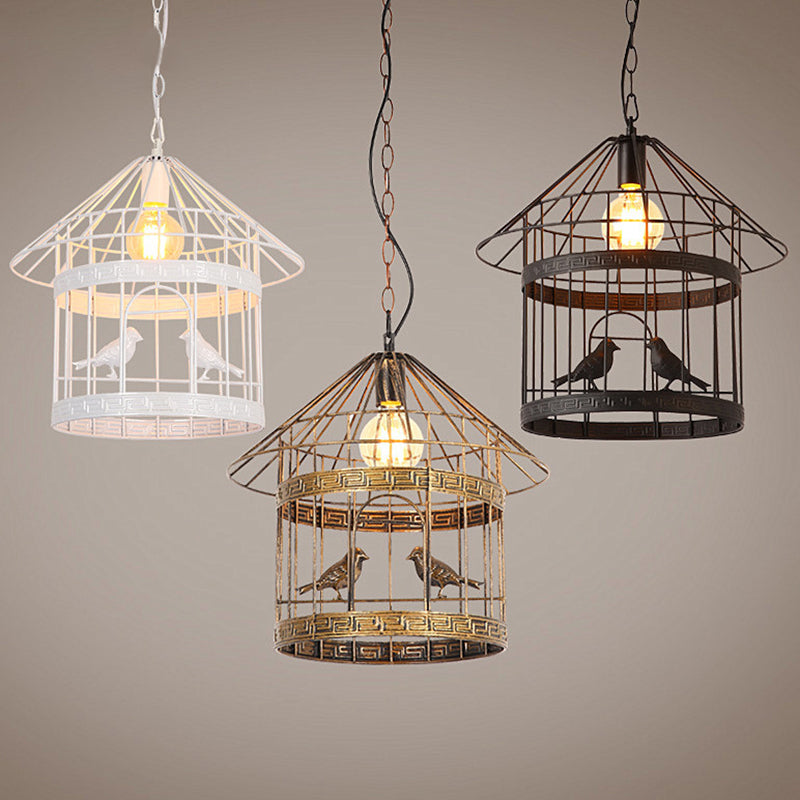 Nordic Industrial Style 1-Light Bird Cage Ceiling Fixture For Coffee Shop: Metallic Light
