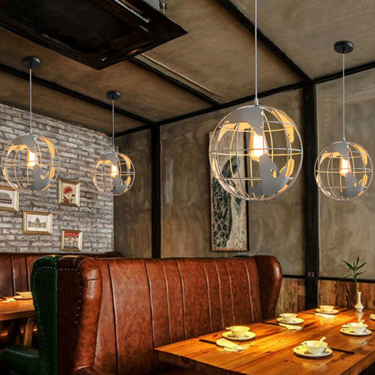 Industrial Metallic Pendant Light With Cage Globe Design For Coffee Shop - 1 Ceiling Fixture