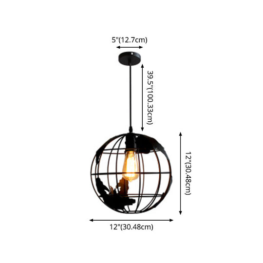 Industrial Metallic Pendant Light With Cage Globe Design For Coffee Shop - 1 Ceiling Fixture