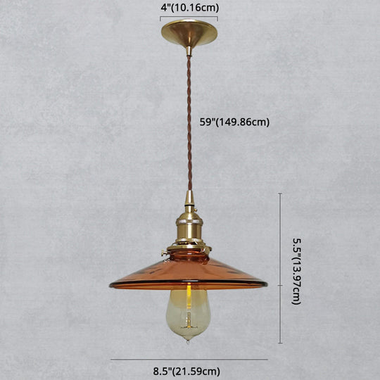Retro Glass Shade Pendant Light Fixture For Living Room - Brown Pan With 1