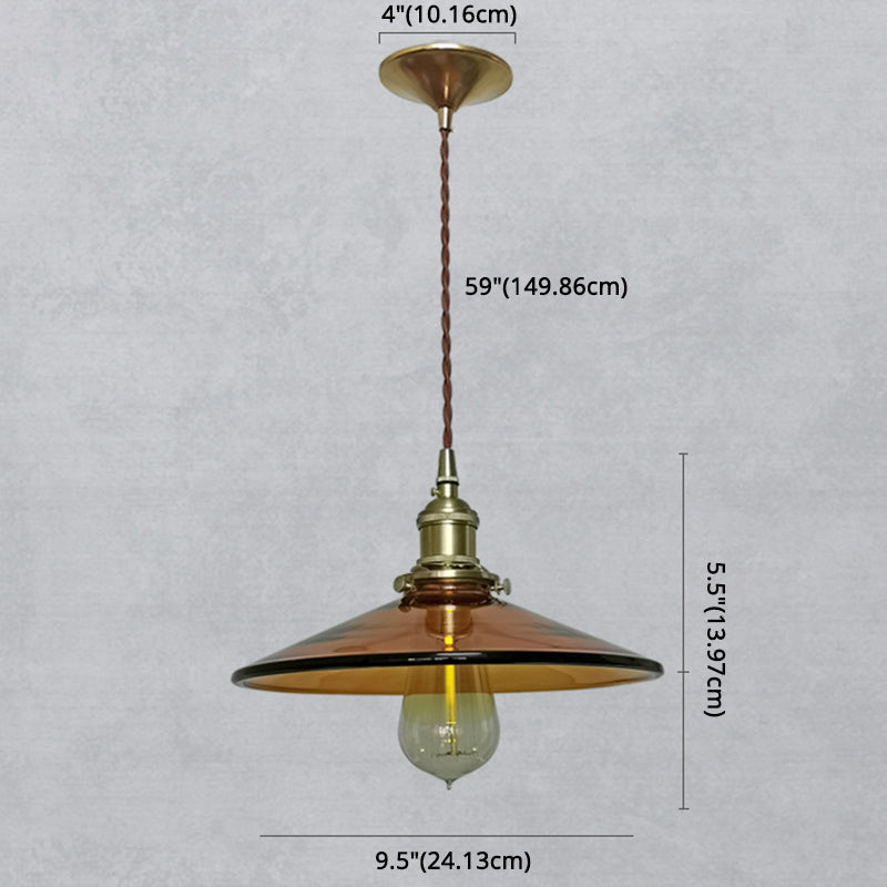 Retro Glass Shade Pendant Light Fixture For Living Room - Brown Pan With 1