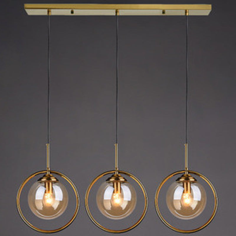 Mid-Century Design Hanging Lamp With Glass Shade And Metal Ring - Perfect For Bedroom Amber / Linear