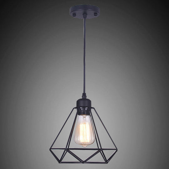 Black Diamond Iron Cluster Pendant: Industrial Retro Hanging Lamp For Restaurants (1-Light)