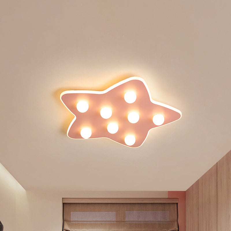 Modern Metal Flush Ceiling Light: Blue/Pink/White Stars 8 Bulbs - Ideal For Kids’ Rooms