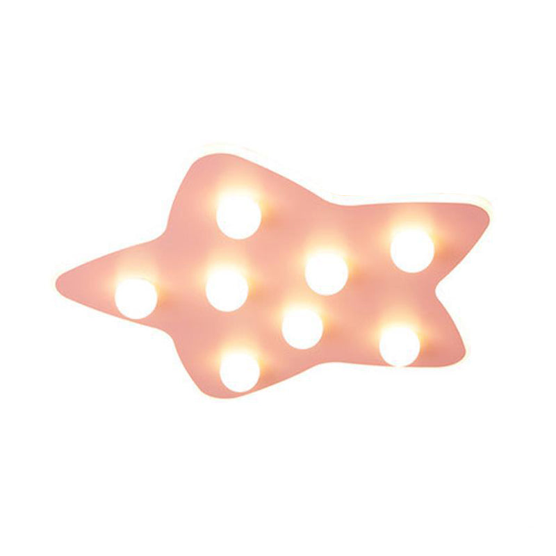 Modern Metal Flush Ceiling Light: Blue/Pink/White Stars 8 Bulbs - Ideal For Kids’ Rooms