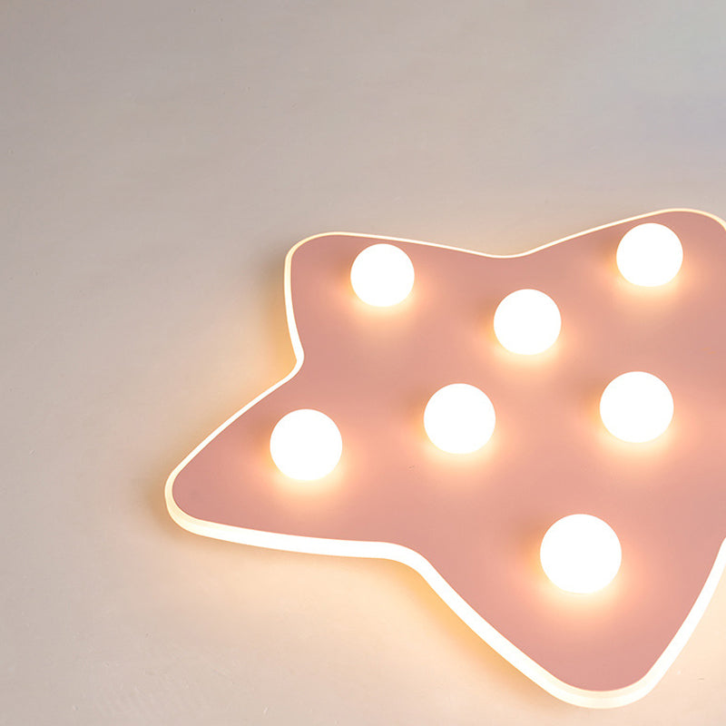 Modern Metal Flush Ceiling Light: Blue/Pink/White Stars 8 Bulbs - Ideal For Kids’ Rooms