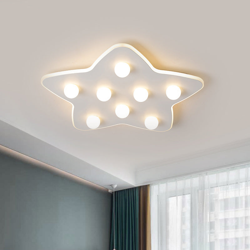 Modern Metal Flush Ceiling Light: Blue/Pink/White Stars 8 Bulbs - Ideal For Kids’ Rooms