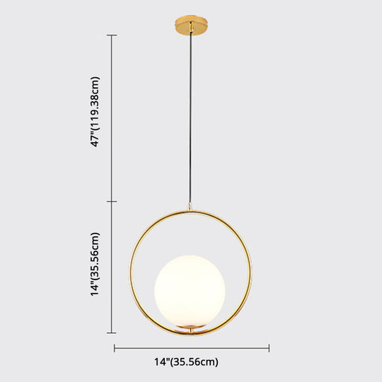 Mid-Century Opal Frosted Glass Globe Pendant Light With Hanging Lamp – 1