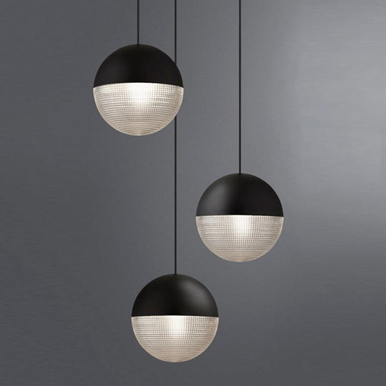 1-Light Metal Pendant Lamp With Mid-Century Modern Spherical Prismatic Glass