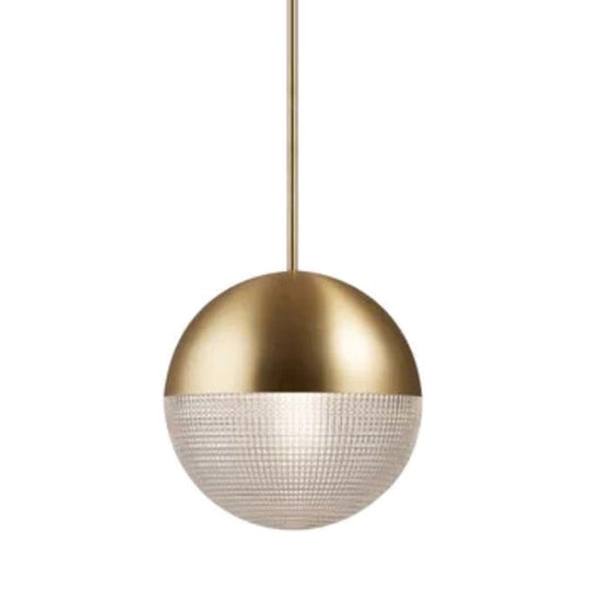 1-Light Metal Pendant Lamp With Mid-Century Modern Spherical Prismatic Glass