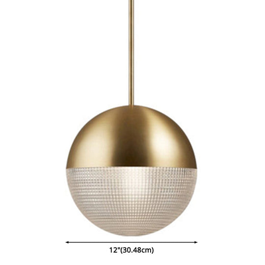1-Light Metal Pendant Lamp With Mid-Century Modern Spherical Prismatic Glass